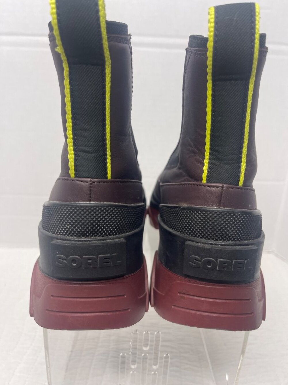 Sorel Womens Brex Chelsea Leather Ankle Booties 8 Maroon Brown Black Pull-On - Picture 4 of 10